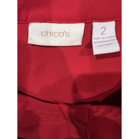 Women's Size 2 Large Chico's Red Layered Ruffle Sleeveless 1/2 Button Tank top - Picture 5 of 7